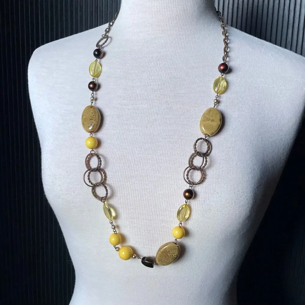 Bronze tone yellow accent long necklace